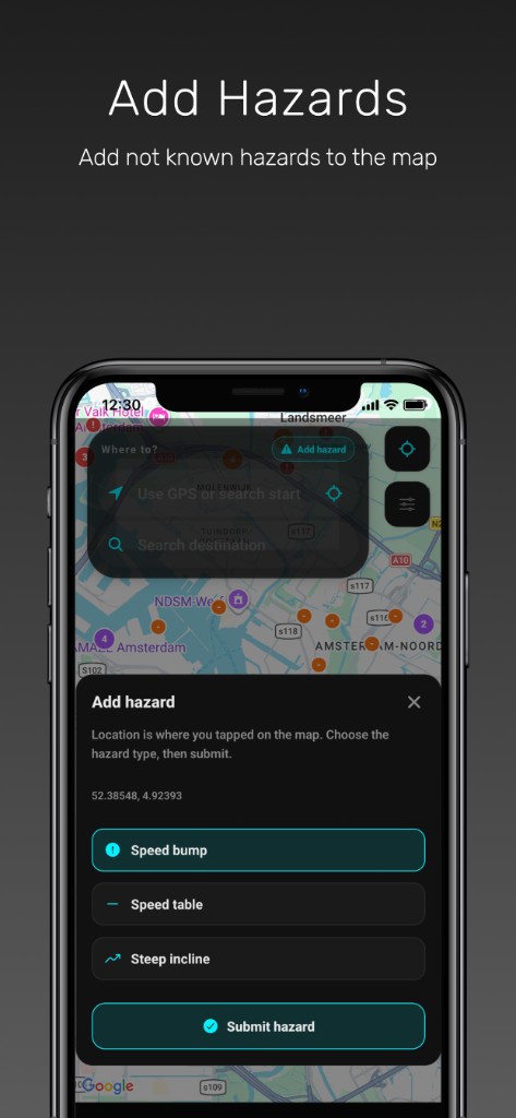 Add hazard sheet with speed bump type selected on the map